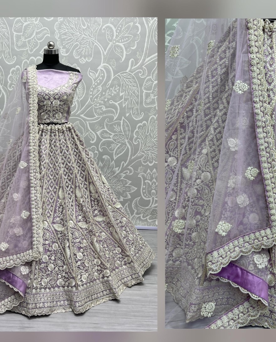 2564-Lavender  - Dori and Zircon Diamond lavender Combine Designer Partywear Lehengacholi 